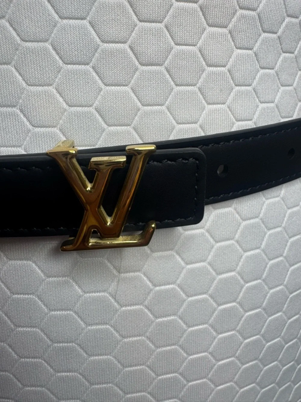 Louis Vuitton Monogram Canvas & Black Leather Belt with Gold LV Buckle - Picture 2 of 6